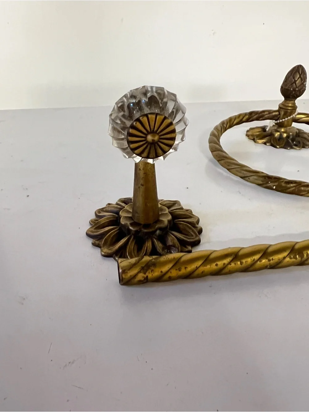 Vintage Italian Brass Finish Towel Ring and Bar Wall Set - Gold